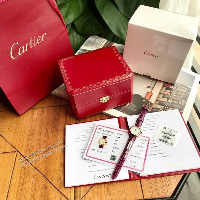卡地亞石英手錶 Cartier經典款真鑽藍氣球女裝腕表 美洲鱷魚皮錶帶  gjs2102